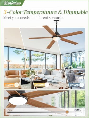 52" Outdoor Ceiling Fan with Light Brown Fans IP65 Waterproof Plug