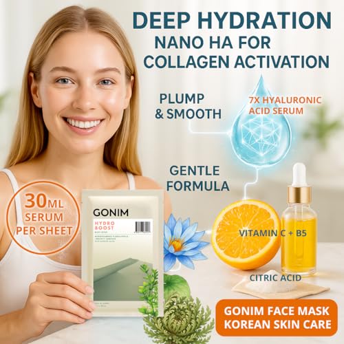 Hydrating Korean Face Mask Sheet with Hyaluronic Acid & Collagen - Pack of 15