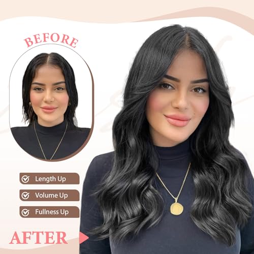 Natural Black 16 Inch Clip-In Hair Extensions Set - 6 Pieces, 220g