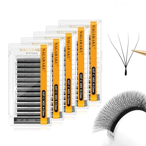 NAGARAKU 4D W Premade Eyelash Fans Mix 8-12mm 5 Trays - Black