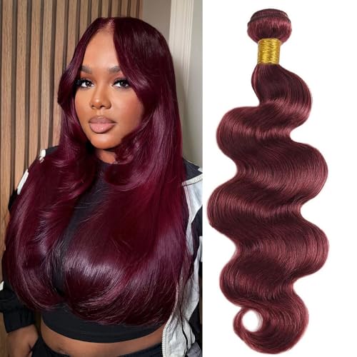 ZGWG 12A Body Wave Burgundy Human Hair Extensions 20 Inch, Natural Black & 99J Color, Full & Thick Weave