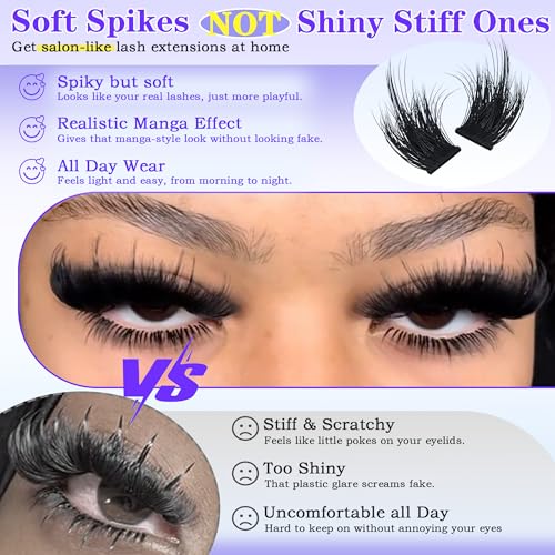 Spiky Lash Clusters Kit 300D Manga Volume Lash Clusters with Spikes 10-22MM Eyelash Clusters D-Curly DIY Lash Extension Kit Dramatic Spiky Look Eyelash Extension Kit by FOINEMYED