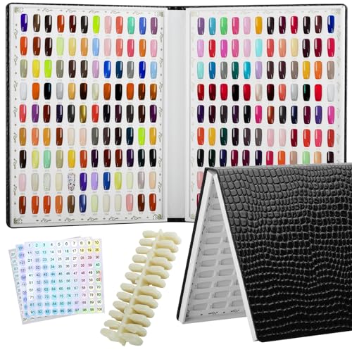 Black Nail Color Display Book with 240 False Nail Tips - Portable Nail Art Organizer