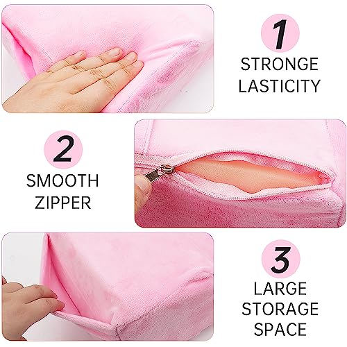 Beauty Salon Eyelash Extension Velvet Lash Pillow Beauty Salon Memory Foam Neck Pillow for Lash Extension Grafting Make Up Side Pockets for Tools(Pink,2Pack)