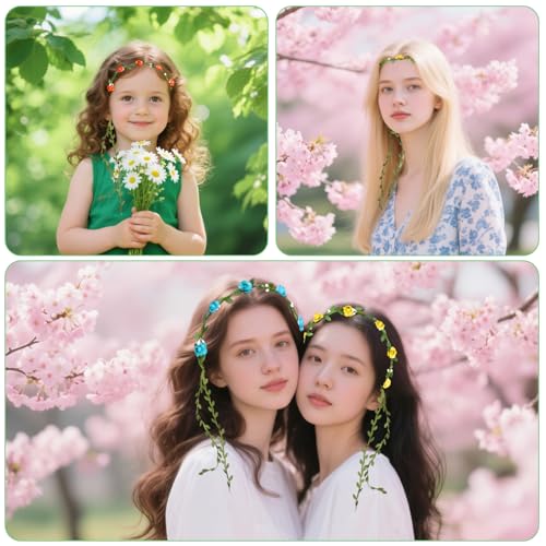 Assorted Flower Crown Headbands for Women & Girls - Bohemian Floral Headpiece Set of 112