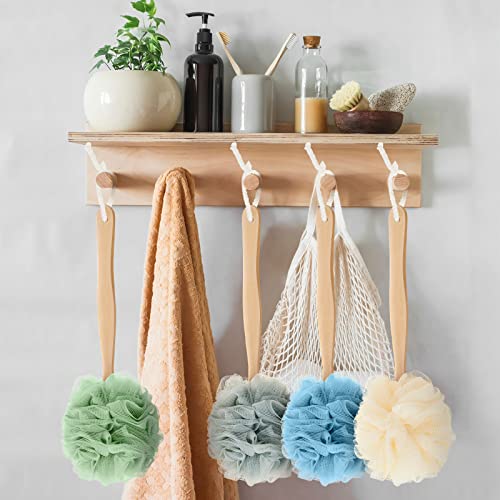 Multicolor 12 Pack Long Handle Loofah Back Scrubber for Shower - Dark Colors