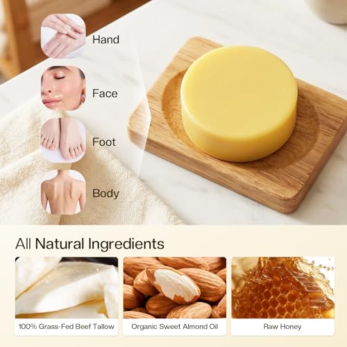Beef Tallow Soap: Organic Grass-Fed Moisturizing Bar for Men & Women's Daily Face & Body Cleansing, Ideal for Sensitive & Dry Skin, 4.2 oz