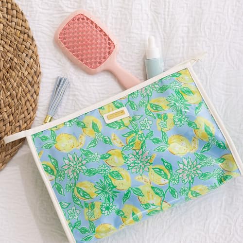Lilly Pulitzer Makeup Bag, Cosmetic Bags for Women for Traveling or Everyday Use, Travel Toiletry Bag with Zipper, Make Lemonade