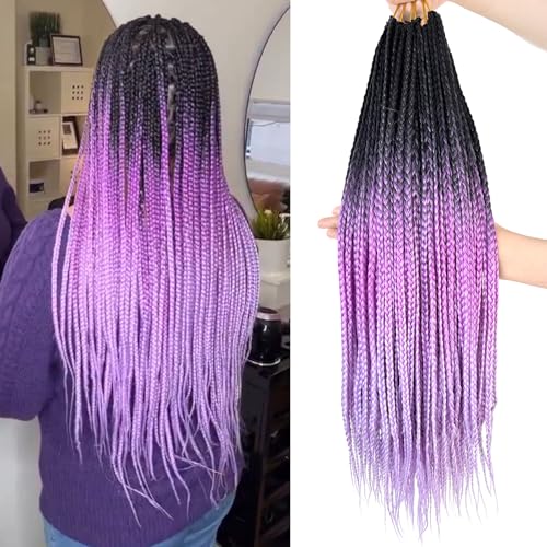 Chicmoi 20 Inch Ombre Purple Crochet Box Braids - 6 Packs, Small Thin Braid Extensions