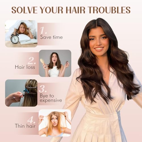 Dark Brown 24 Inch Clip-In Wavy Hair Extensions - 6PCS Long Hairpieces for Women