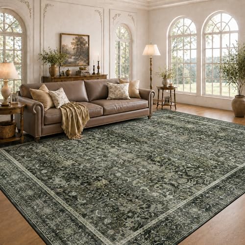 Neigeluo 8x10 Green Area Rug - Washable Vintage Persian Design, Non-Slip Indoor Carpet for Living Room & Bedroom