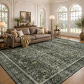 Neigeluo 8x10 Green Area Rug - Washable Vintage Persian Design, Non-Slip Indoor Carpet for Living Room & Bedroom