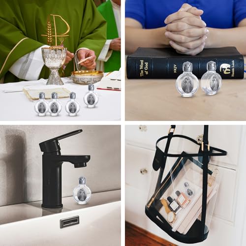 KOMI 12PCS Glass Holy Water Bottle 0.5 floz Mini Holy Water Container with Embossed Divine Mercy Jesus Christ Religious Empty Travel Bottle Church Catholic Gifts