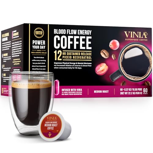 Medium Roast Coffee Pods with Red Grape Extract - 60 Count, K-Cup Compatible - VINIA Blood Flow