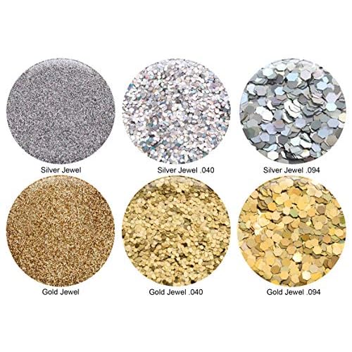 GLITTIES - (6PK) - Holographic Gold & Silver Glitter Kit - Solvent Resistant & Great for Nail Art Polish, Gels, Acrylics Supplies - Quality Glitter Made in the USA! - (60 Grams)