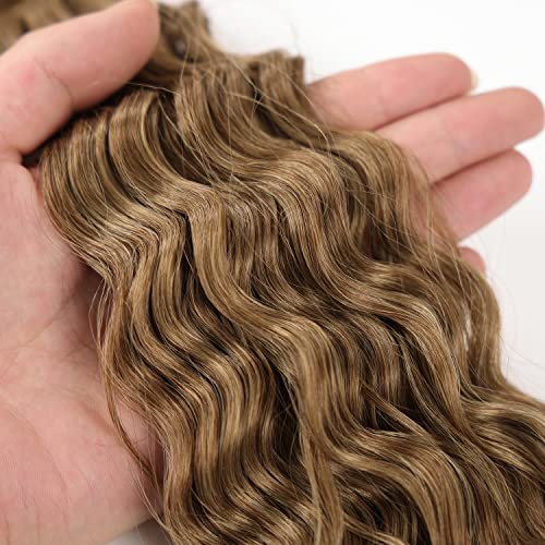 MAYSA 22 Inch Deep Wave Crochet Hair Extensions - 6 Pack Brown Blonde Mix, Synthetic Curly Hair for Women
