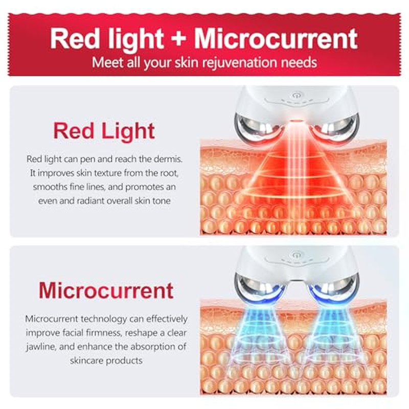 2-in-1 Red Light Microcurrent Facial Device | Enhances Lifting & Firming Capabilities | Reduces Wrinkles and Puffiness | Smart Photon Micro-Current Device, Model:EP-300
