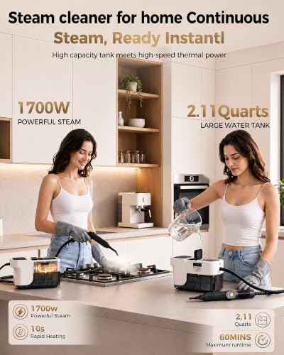 GEVOLCM White Handheld Steam Cleaner with 3 Adjustable Steam Levels & 18 Accessories
