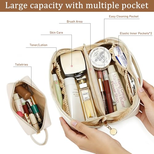KKXIU Initial Makeup Bag for Women - Personalized Beige Gift