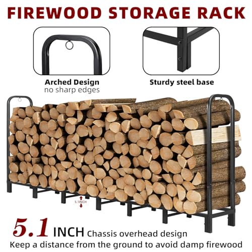 8FT Firewood Rack with Waterproof Cover - Heavy Duty Indoor & Outdoor Storage - Variation: 8 ft with Cover