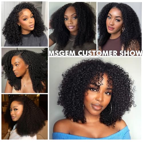 MSGEM Afro Kinky Curly Half Wig Human Hair 16 Inch 220% Density Glueless & Beginner Friendly