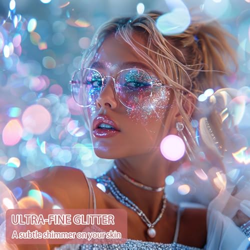 Etercycle Body Glitter Spray, Silver Hair Glitter Extra Fine Face Shimmer Powder, Long-Lasting and Quick-Drying Body Glitter Sparkly Glitter Gifts for Rave Clothes Nail Art Easter Halloween Crafts