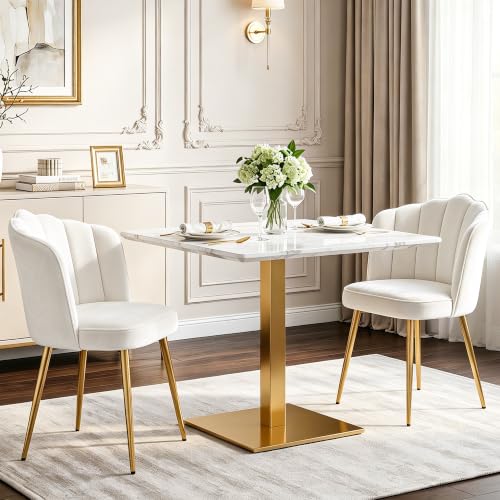 Velvet Dining Chairs Set of 2 - White Modern Upholstered Kitchen Chairs