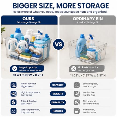 MOONEDGE 8 Pack XL Clear Food Storage Containers 13x10x8in, 16QT Capacity