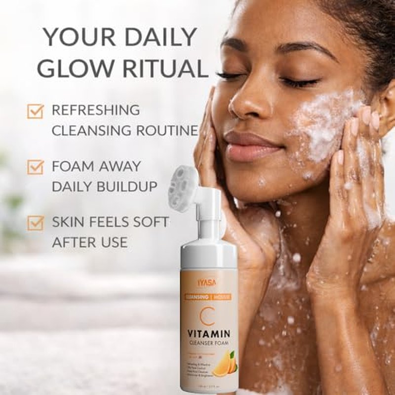IYASA Vitamin C Foaming Face Cleanser ? Gentle Daily Mousse With Amino Acids & Coconut Cleanser ? Helps Remove Impurities & Supports Smoother-Feeling Skin ? Suitable for Melanin-Rich Skin ? 150 ml