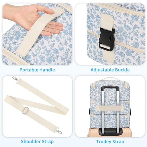 Extra Large Nail Polish Organizer - Three Layer Nail Organizers And Storage Bag, Portable Nail Supplies Organizer Case, Nail Tech Kit Travel Carrying Box with Shoulder Strap (Floral Blue, 86 Slots)