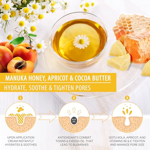 HONEY GLOW Radiance Cream - Manuka Honey Face Moisturizer with Coconut & Apricot, Anti-Aging 2 oz