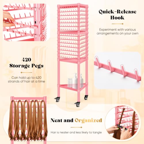 Pink Braiding Hair Rack with 3-Side Design & 420 Pegs - Hair Extension Organizer