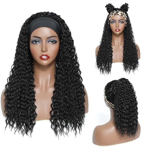 Deep Wave Headband Wig Human Hair 20 Inch Curly Headbands 1B