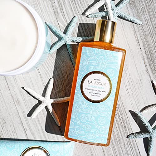 LaLicious Sugar Reef Shower Oil & Bubble Bath - Shower Cleanser with Topical Probiotics & Grapeseed Oil, No Parabens (10oz)