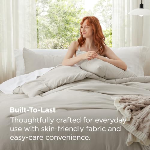 Bedsure Super King Comforter Set 3Pcs Beige 120x120 inches Prewashed Bedding