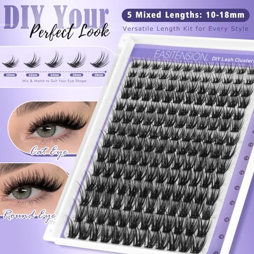 Lash Clusters Manga Lash Clusters DIY Lashes Extensions Kit Soft Natural Eyelashes 10-18mm Individual Lashes 168 pcs Super Thin Band Eyelashes