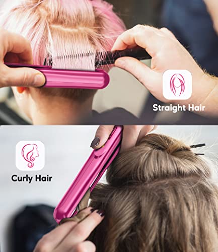Terviiix Dual Voltage Mini Flat Iron & Pencil Flat Iron for Travel - Black Pink & Hot Pink