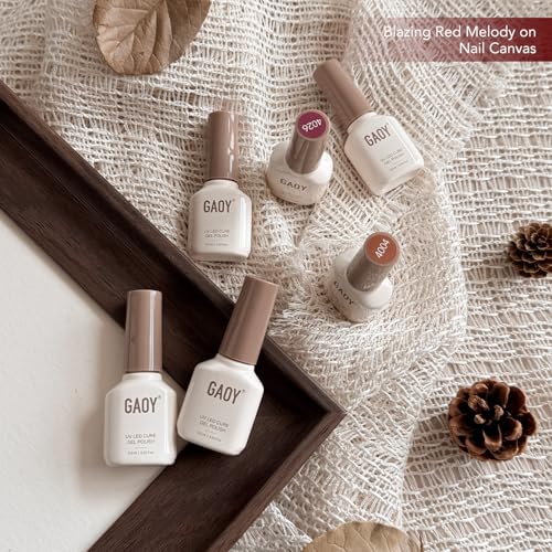 GAOY 42 Pcs Gel Nail Polish Set - Fiery Passion Variation, 39 Red Brown Colors, UV & Base Coat Included