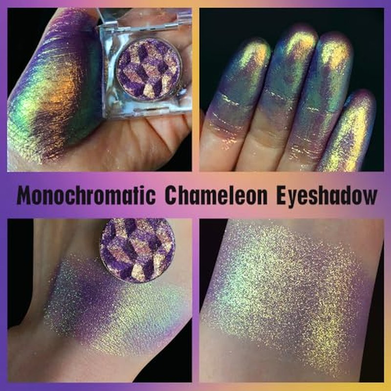 Duochrome Glitter Multichrome Metallic Eyeshadow - High Impact Multi-colors Shift Eye Looks in Pink Gold, Purple, and Green - Intense Color Shifting, High Pigmented, Longer-Lasting Without Creasing¡¦