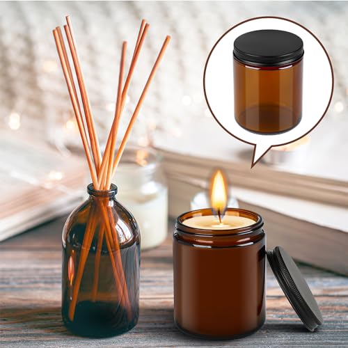 18 Pack Amber Glass Jars 8oz - Airtight Reusable Kitchen & Cosmetic Storage