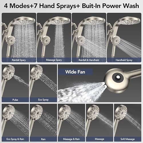 RAINVISTA Brushed Nickel Rain Shower Head with Handheld Combo, High Pressure Magnet