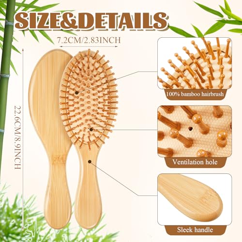 12 Pcs Natural Bamboo Hair Brushes Set - Wooden Paddle Detangling & Styling