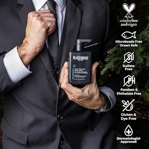 Blackwood For Men Pure Moisture Body Wash - Infused with Ginseng & Menthol - Natural Vegan Formula for Sensitive Skin and Workout Recovery - Sulfate Free, Paraben Free, & Cruelty Free (7 Oz)