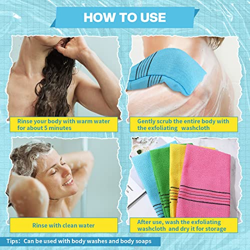 Large 50 Pcs Exfoliating Body Washcloths Set - Reusable Bath Scrub Towels