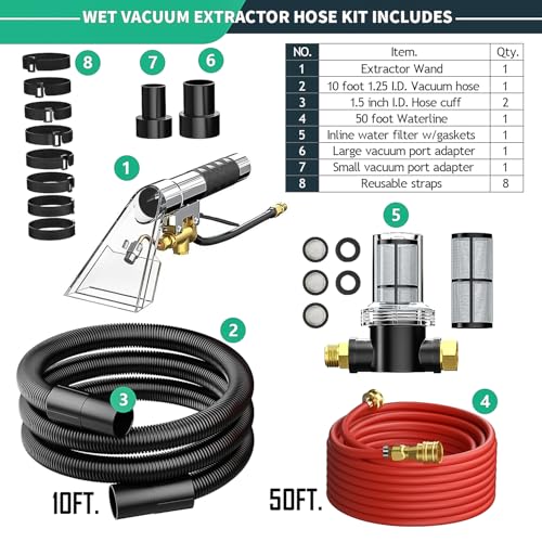 Fhyada Wet Vacuum Extractor Kit for Carpet & Auto Cleaning, 50ft Waterline