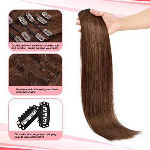 Senmy Remy Clip-In Human Hair Extensions 18 Inch #4 Medium Brown