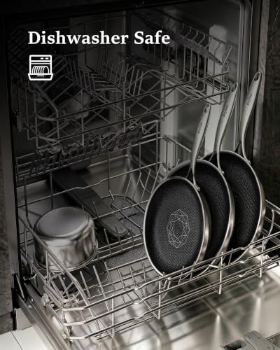 Non Stick Frying Pan Set 8+10+12 Inch Hybrid Skillets Dishwasher Oven Safe