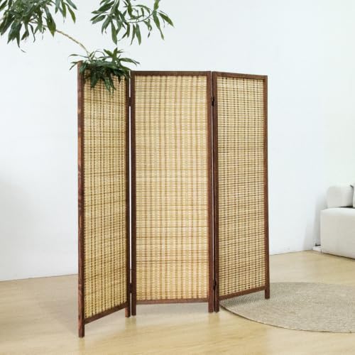 Brown 3-Panel Short Bamboo Room Divider Screen - Freestanding Privacy Partition