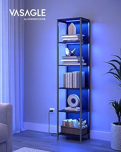 VASAGLE 6-Tier LED Bookshelf with Dimmable Lights, 11.9"D x 15.7"W x 70.3"H