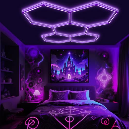 BRILLIHOOD 5-HEX UV Blacklight Fixture Pack - Hexagon LED Party Lights for Neon Glow, Halloween, Art